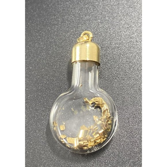 14K GLASS LIGHT BULB PENDANT WITH YELLOW GOLD FLAKES INSIDE - Picture 6 of 8